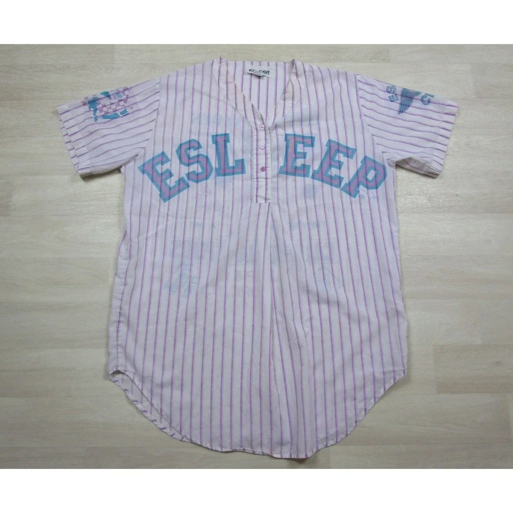 Vintage 80s ESLEEP Nightgown Striped Baseball Ballpark Nightgown 1988